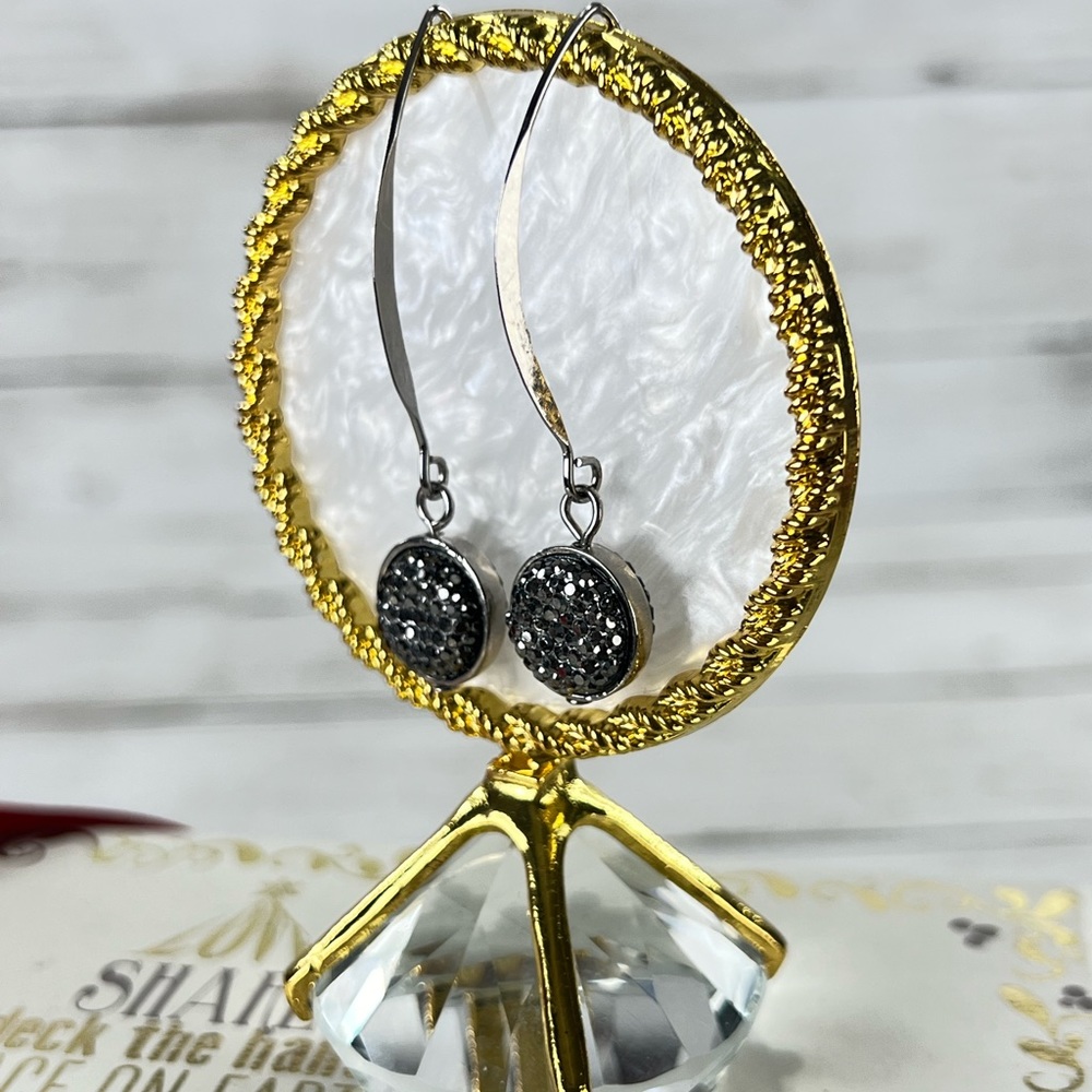 Silver Tone Hook Earrings with Dangling Round Silver cubic zirconia